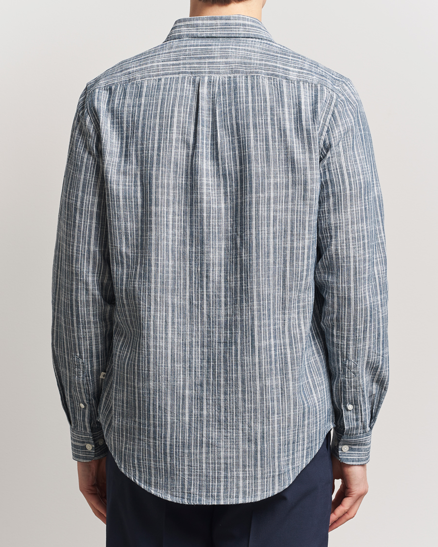Hombres | Camisas | Samsøe Samsøe | Liam Cotton/Linen Striped Shirt Orion Blue