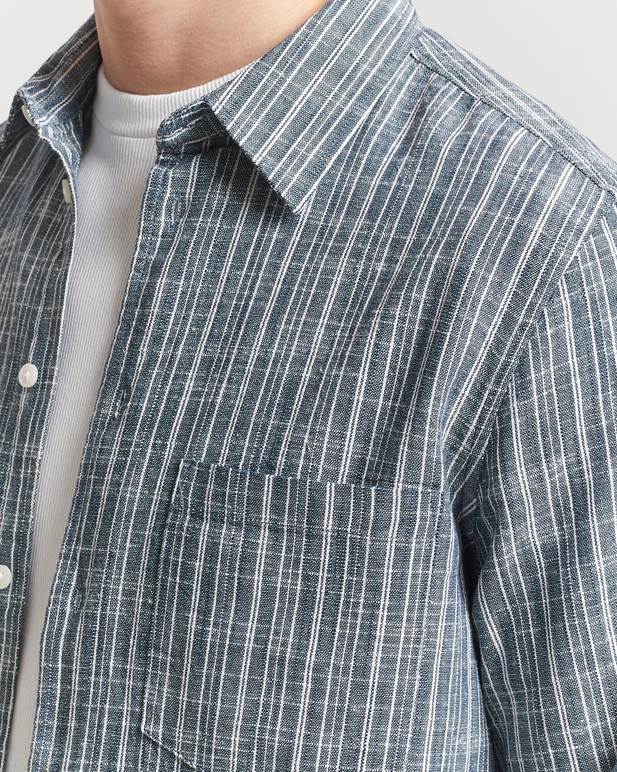Hombres | Camisas | Samsøe Samsøe | Liam Cotton/Linen Striped Shirt Orion Blue