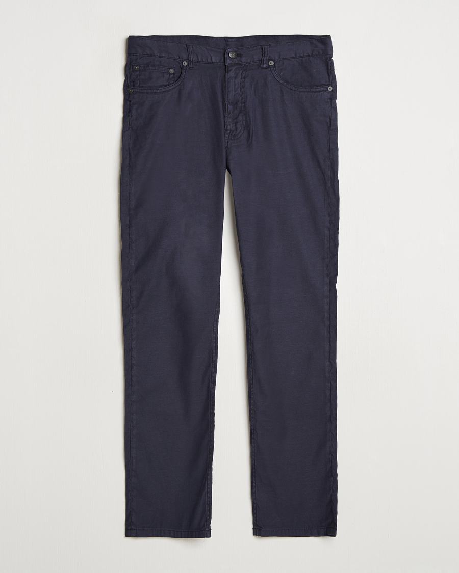 Hombres | Pantalones | GANT | Regular Cotton/Linen 5-Pocket Pants Evening Blue