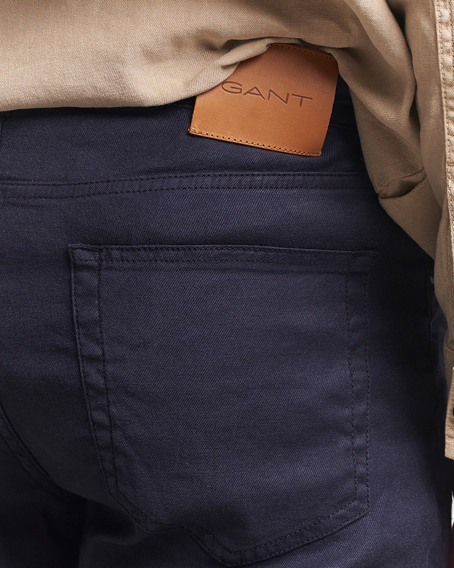 Hombres | Pantalones | GANT | Regular Cotton/Linen 5-Pocket Pants Evening Blue