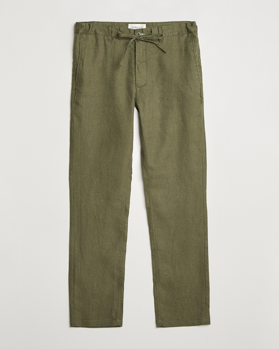 Hombres | Pantalones | Gant | Relaxed Linen Drawstring Pants Juniper Green