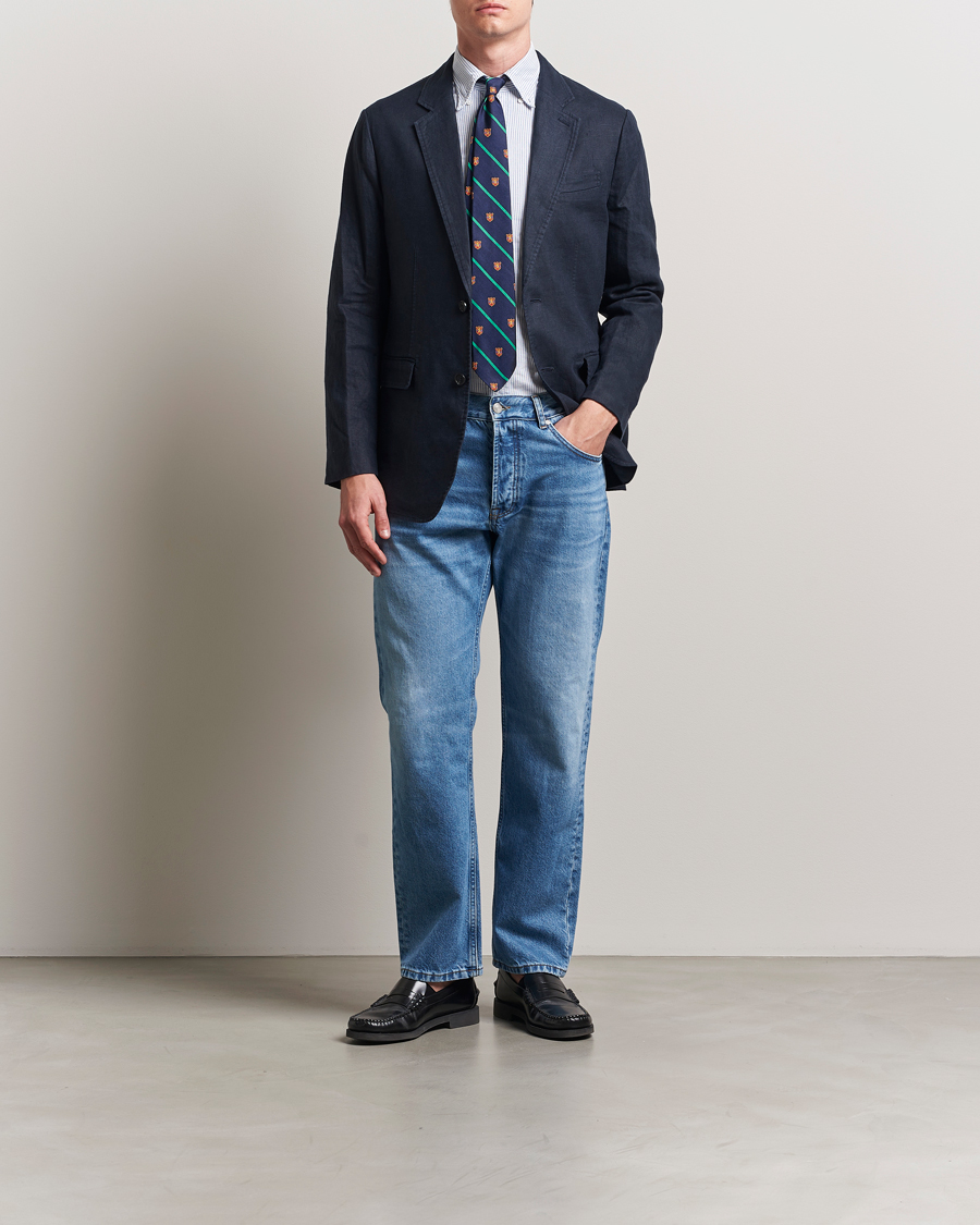 Hombres | Blazers | GANT | Slim Fit Garment Dyed Linen Blazer Evening Blue