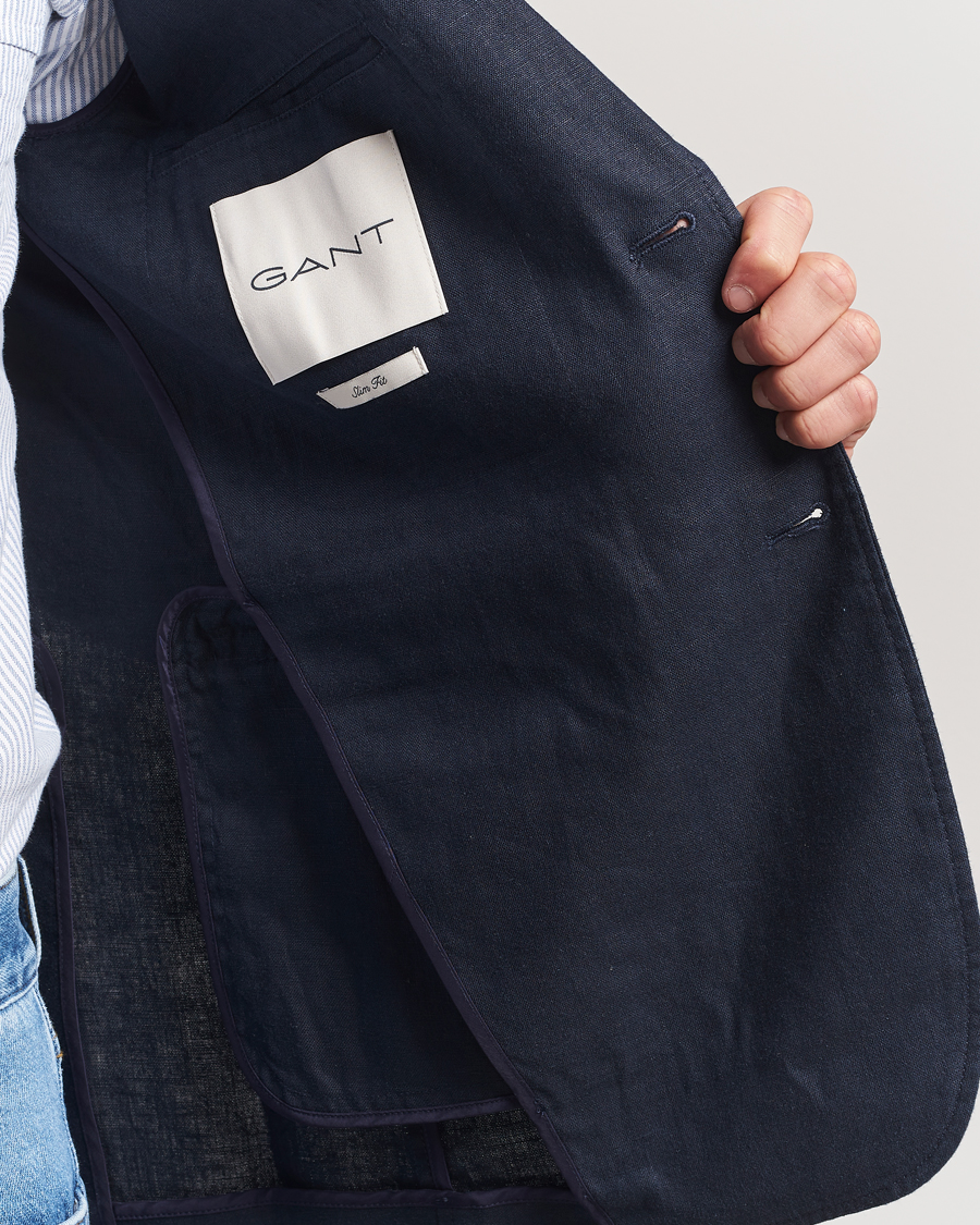 Hombres | Blazers | GANT | Slim Fit Garment Dyed Linen Blazer Evening Blue