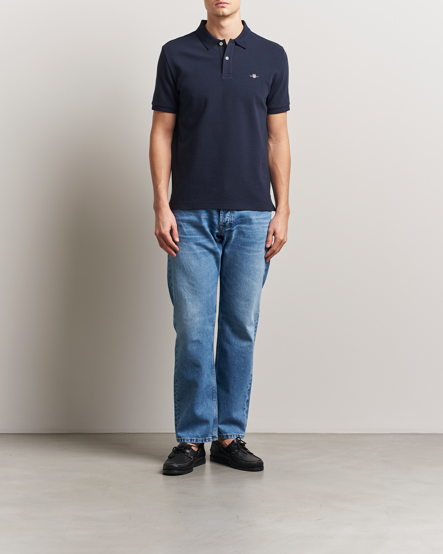Hombres | Polos | GANT | Textured Polo Evening Blue