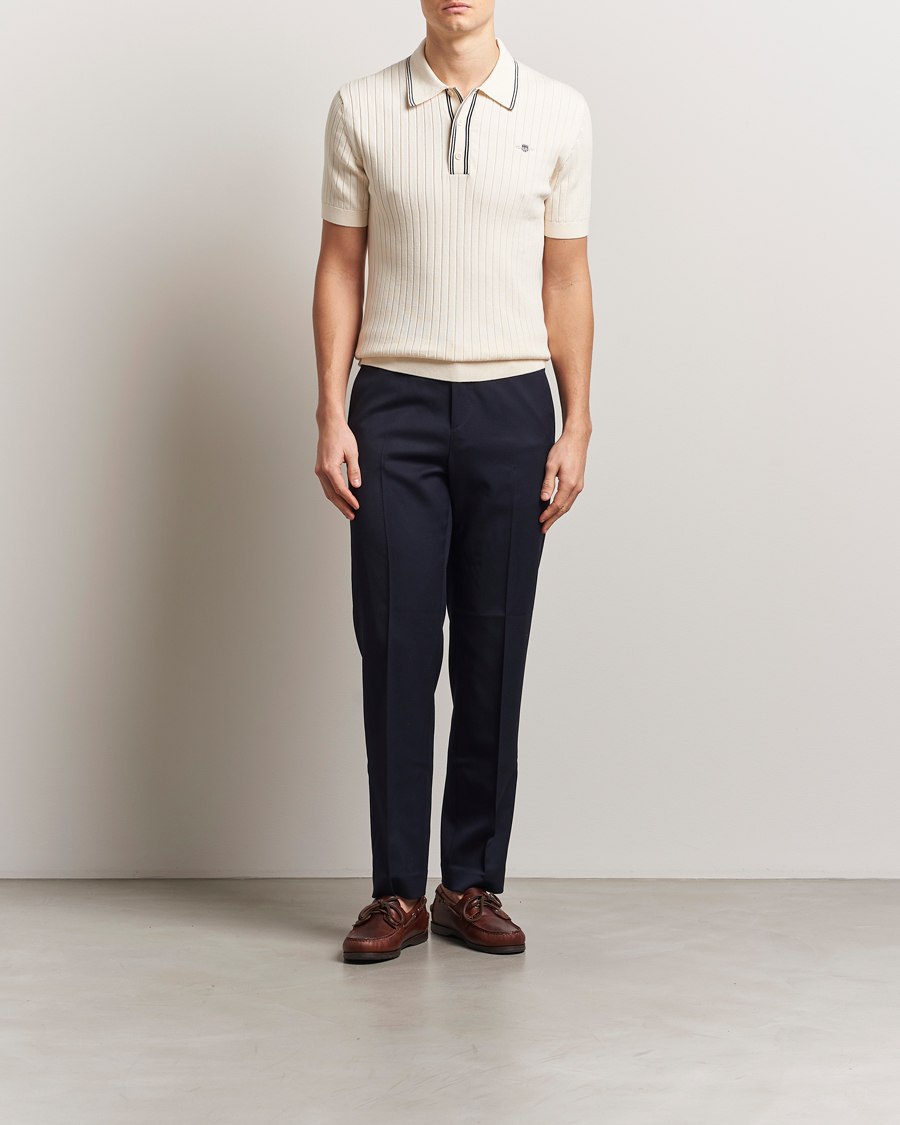 Hombres | Polos | GANT | Ribbed Cotton Knitted Polo Cream
