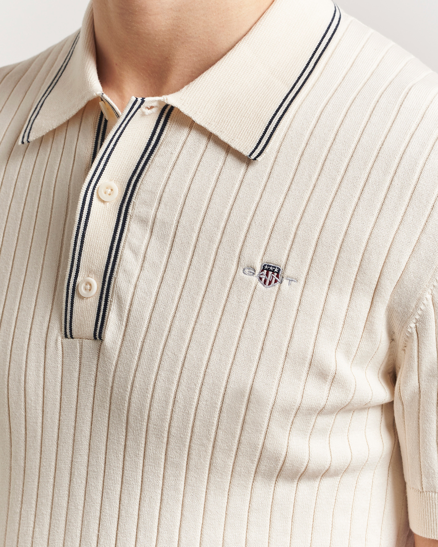 Hombres | Polos | GANT | Ribbed Cotton Knitted Polo Cream