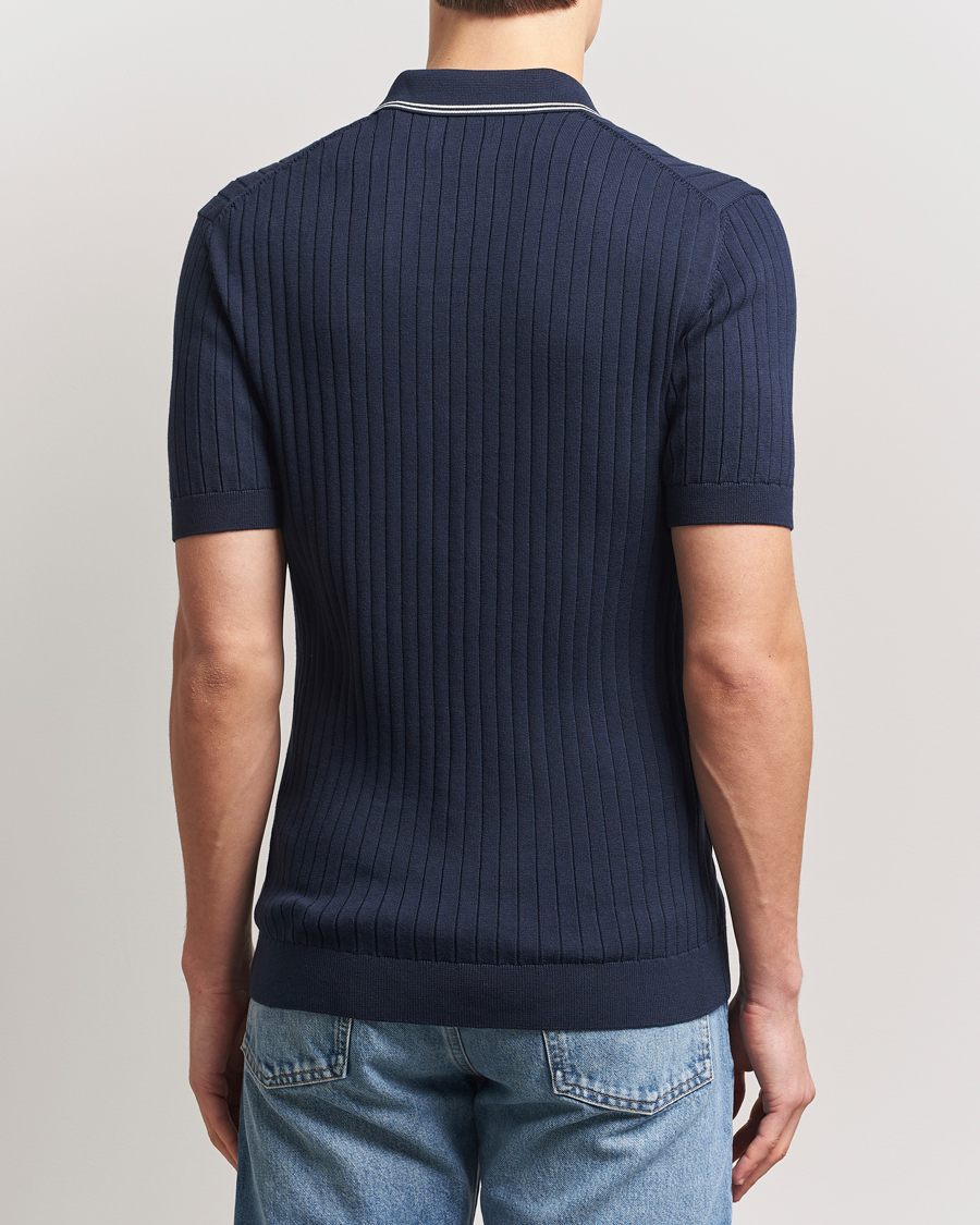 Hombres | Polos | GANT | Ribbed Cotton Knitted Polo Evening Blue