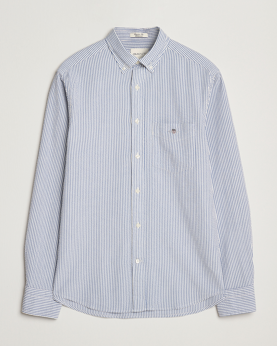 Hombres | Camisas | GANT | Regular Fit Striped Seersucker Shirt Rich Blue