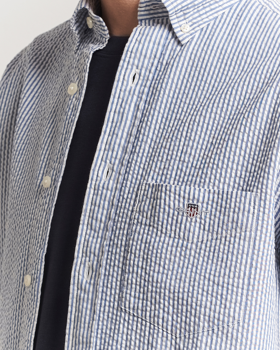 Hombres | Camisas | GANT | Regular Fit Striped Seersucker Shirt Rich Blue