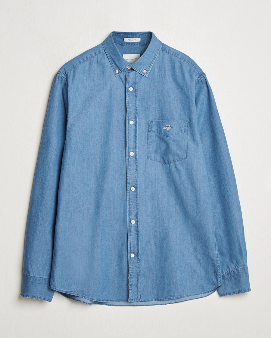 Hombres | Camisas | GANT | Regular Fit Denim Shirt Semi Light Blue