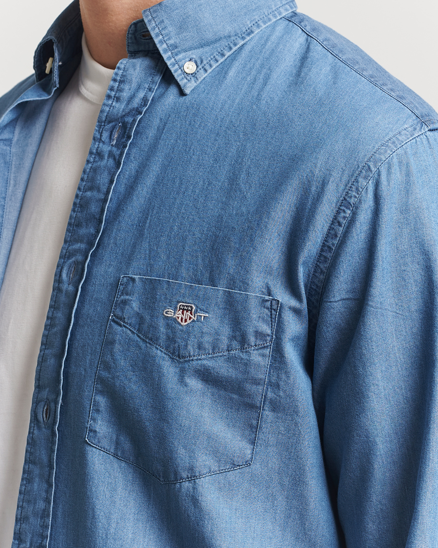 Hombres | Camisas | GANT | Regular Fit Denim Shirt Semi Light Blue