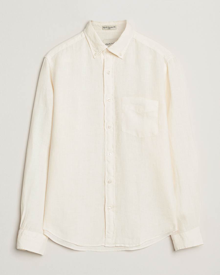 Hombres | Camisas | GANT | Regular Fit Garment Dyed Linen Shirt Cream