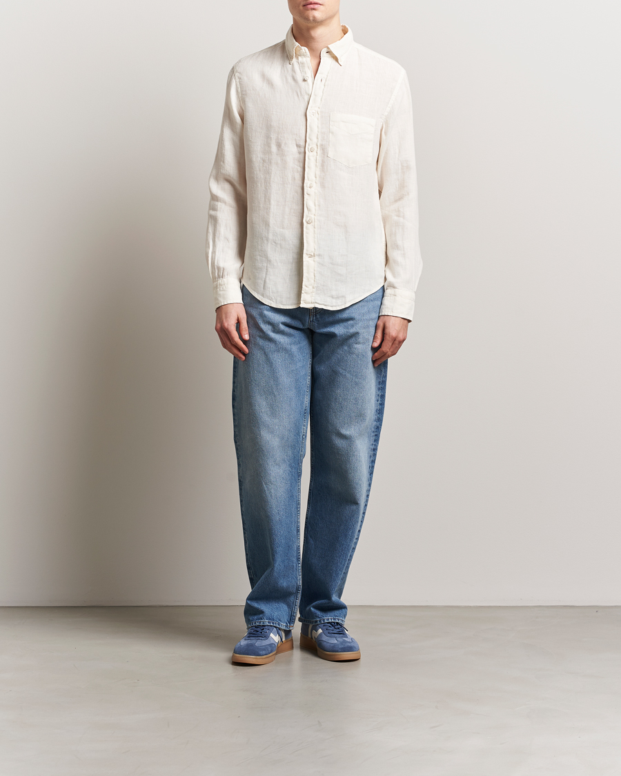 Hombres | Camisas | GANT | Regular Fit Garment Dyed Linen Shirt Cream