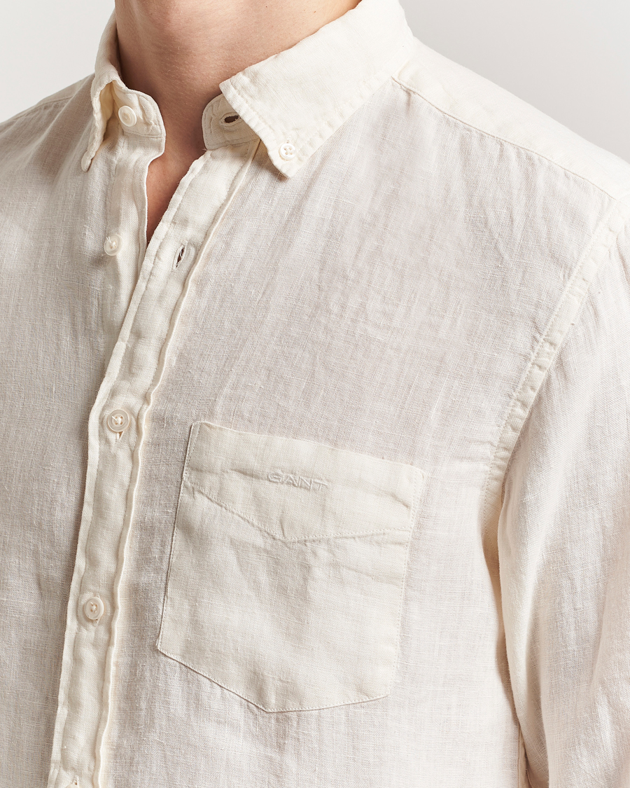 Hombres | Camisas | GANT | Regular Fit Garment Dyed Linen Shirt Cream