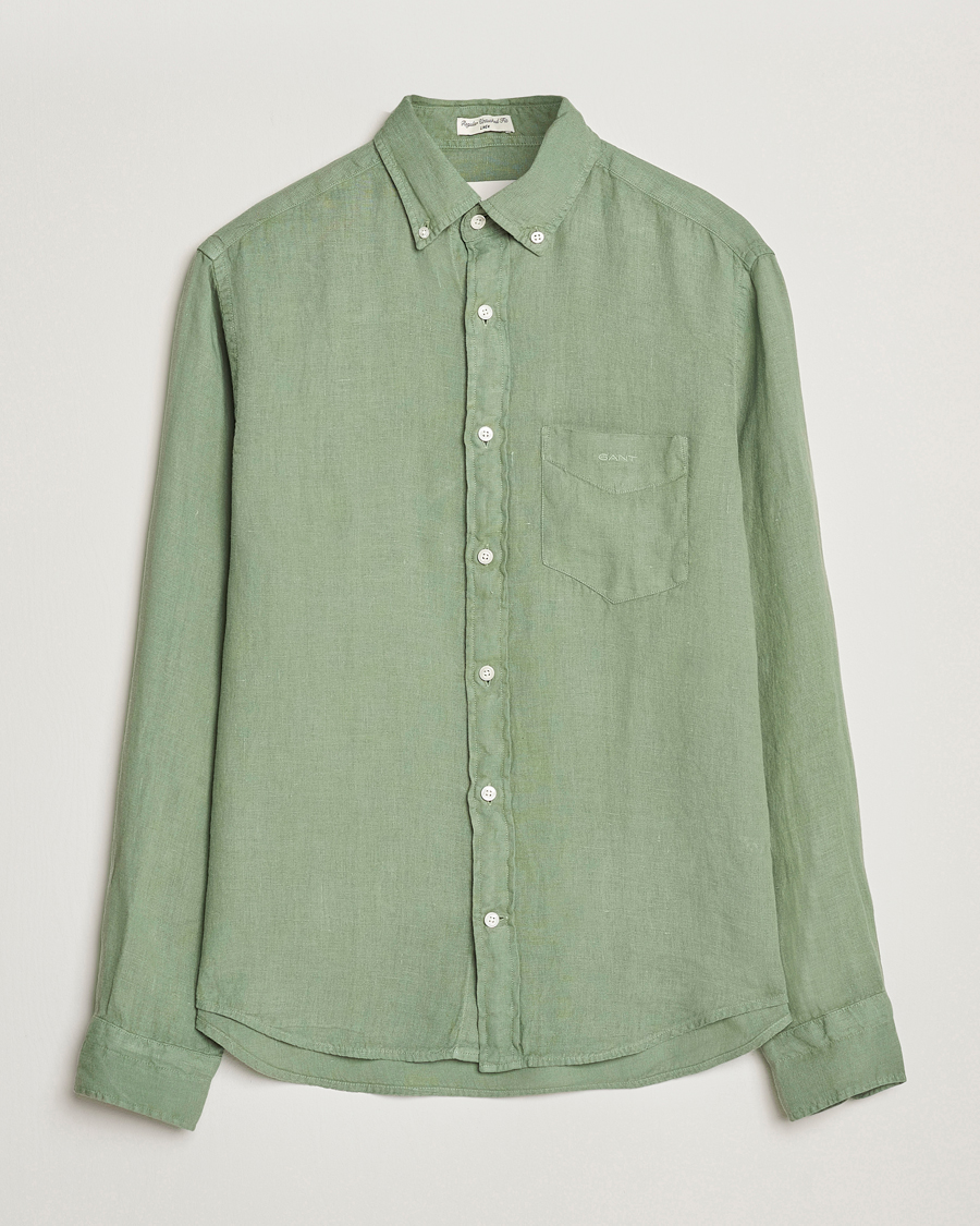 Hombres | Camisas | GANT | Regular Fit Garment Dyed Linen Shirt Kalamata Green