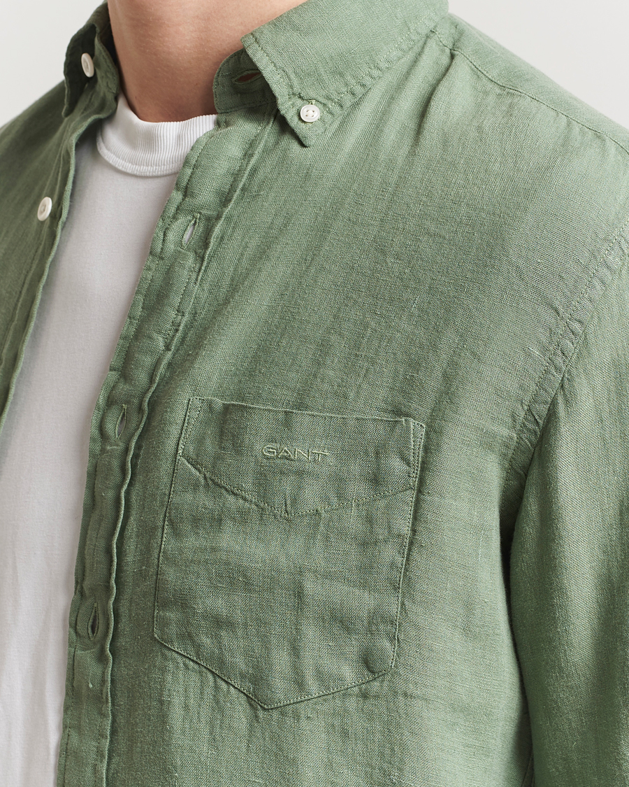 Hombres | Camisas | GANT | Regular Fit Garment Dyed Linen Shirt Kalamata Green