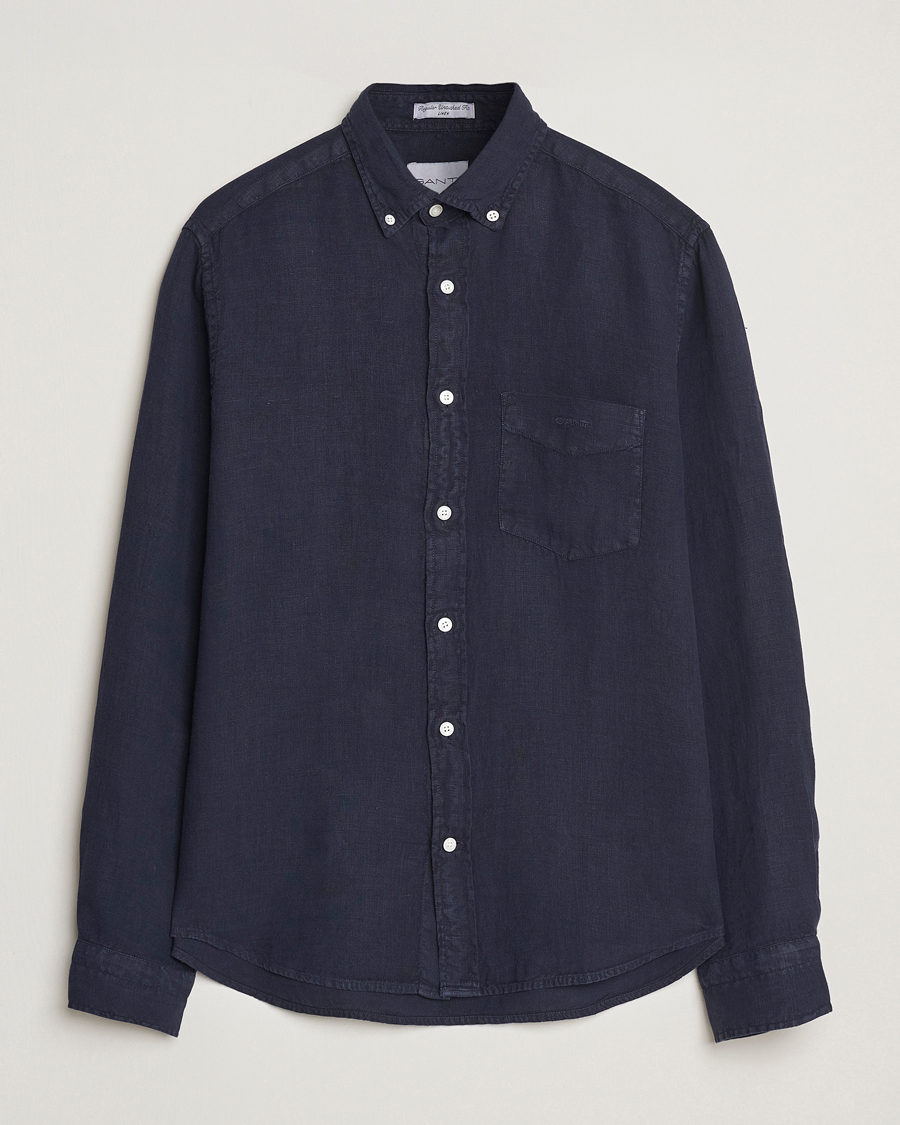 Hombres | Camisas | Gant | Regular Fit Garment Dyed Linen Shirt Evening Blue