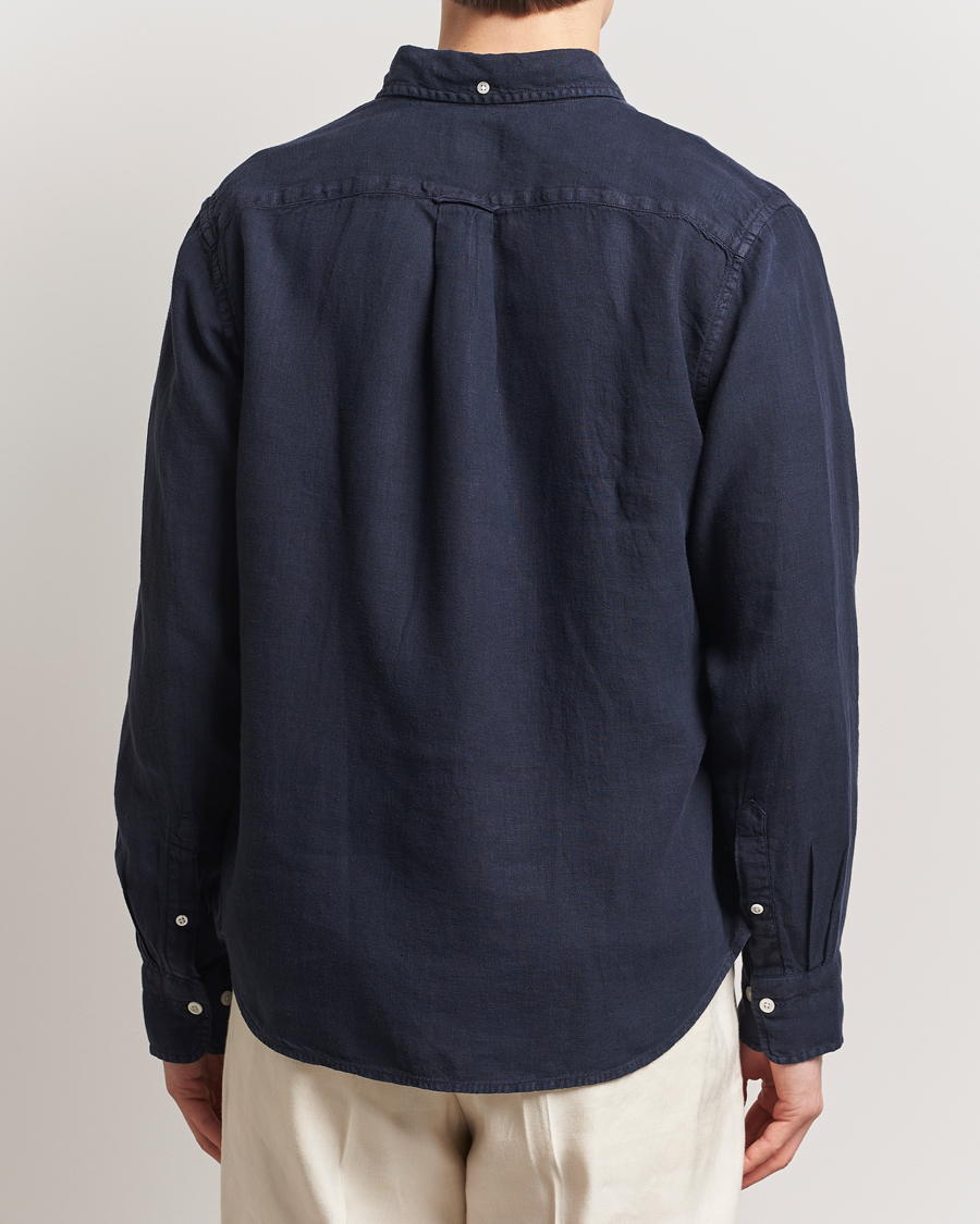 Hombres | Camisas | Gant | Regular Fit Garment Dyed Linen Shirt Evening Blue
