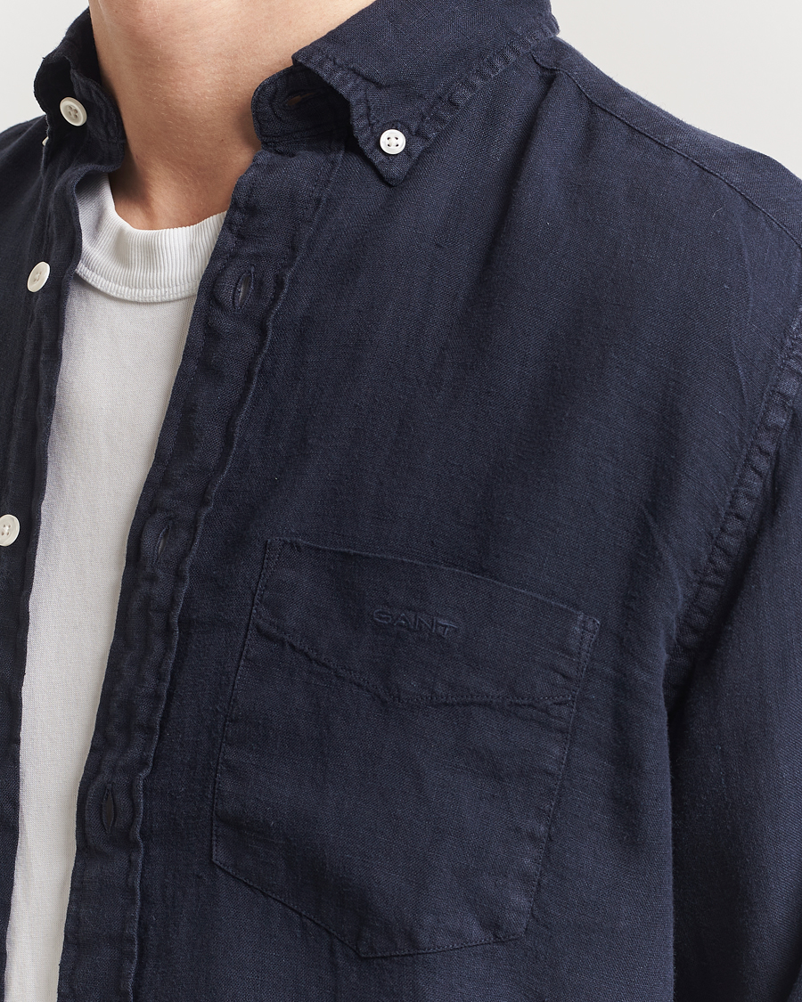 Hombres | Camisas | Gant | Regular Fit Garment Dyed Linen Shirt Evening Blue
