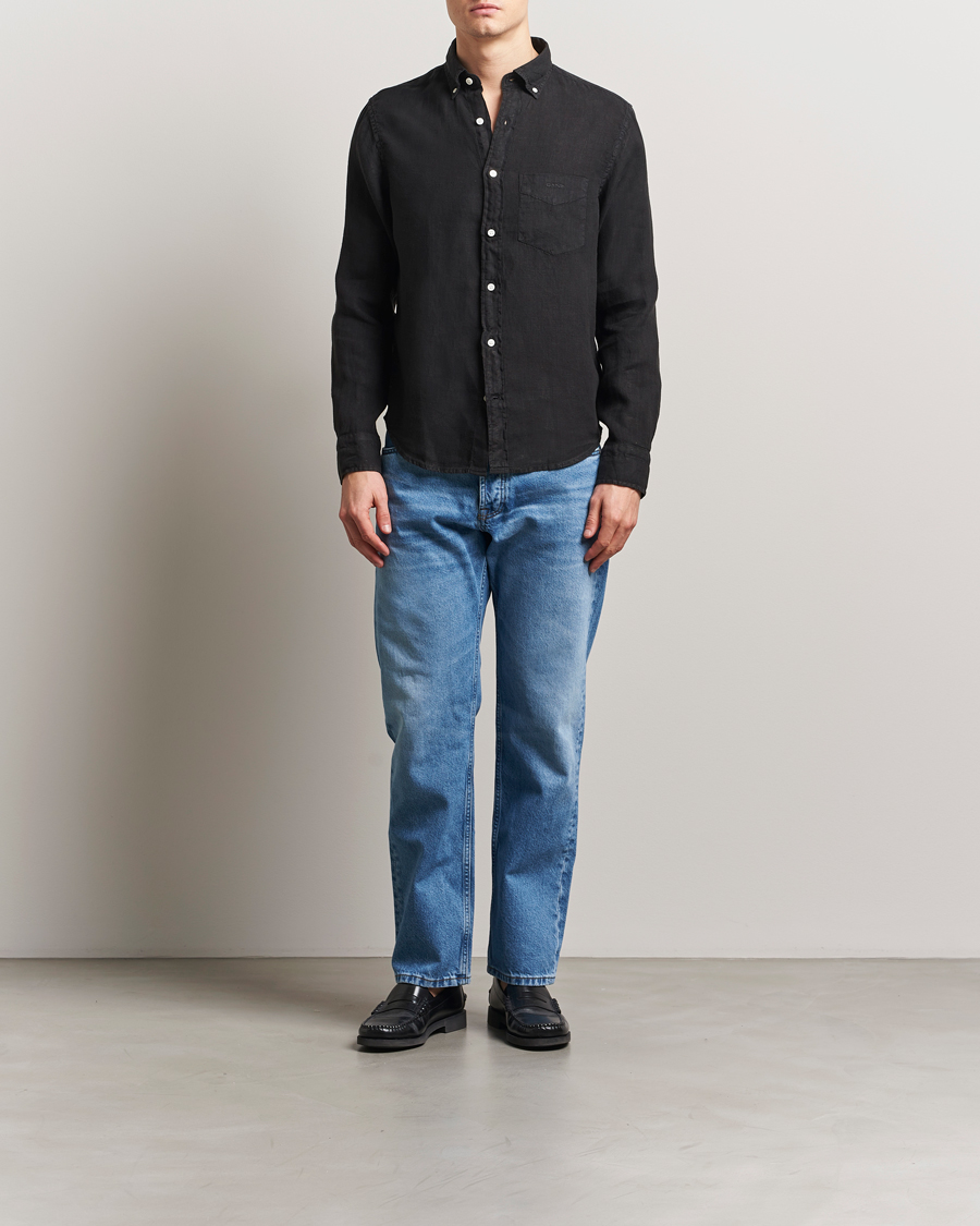 Hombres | Camisas | GANT | Regular Fit Garment Dyed Linen Shirt Black