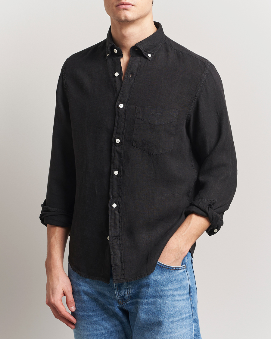 Hombres | Camisas | Gant | Regular Fit Garment Dyed Linen Shirt Black