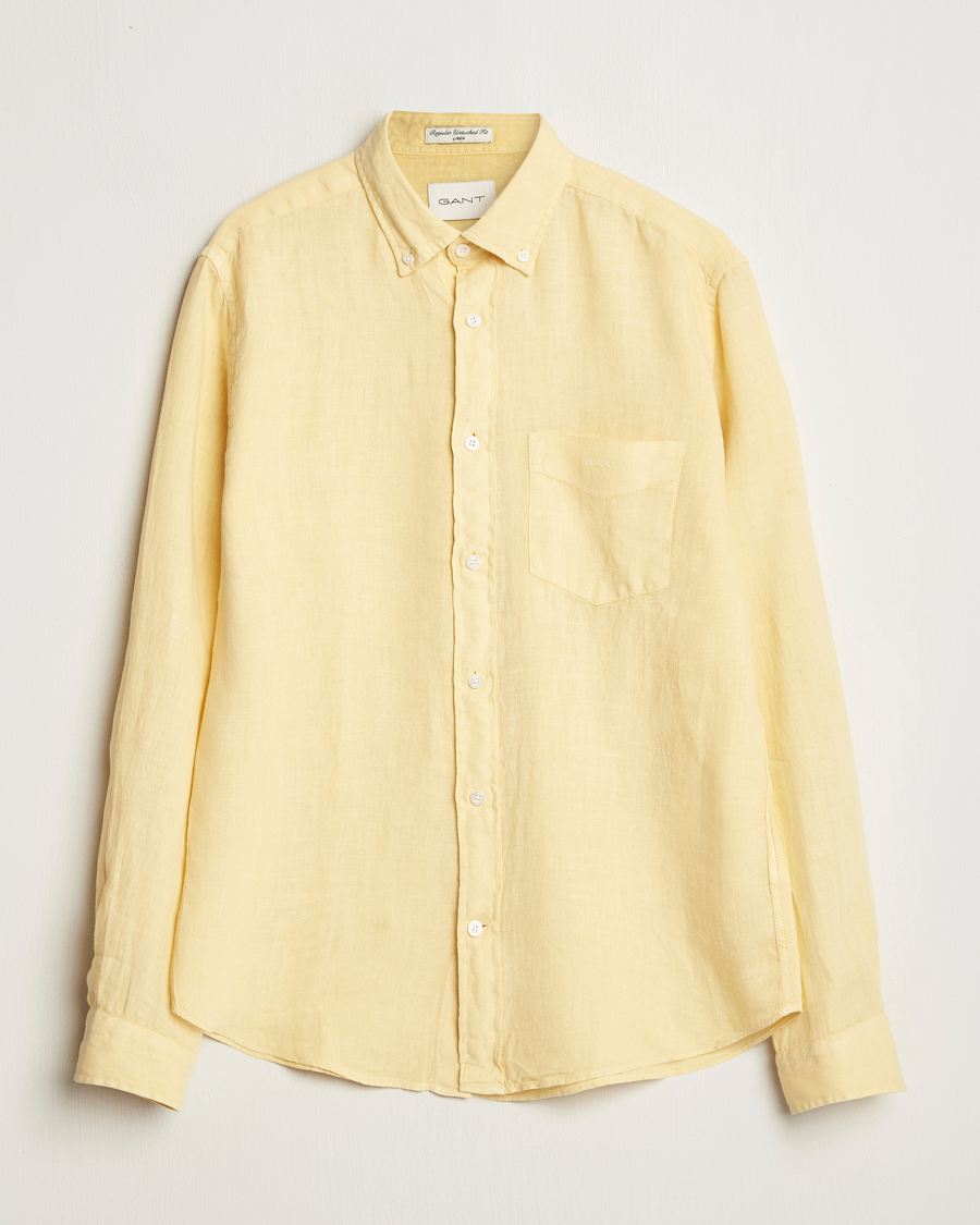 Hombres | Camisas | GANT | Regular Fit Garment Dyed Linen Shirt Dusty Yellow