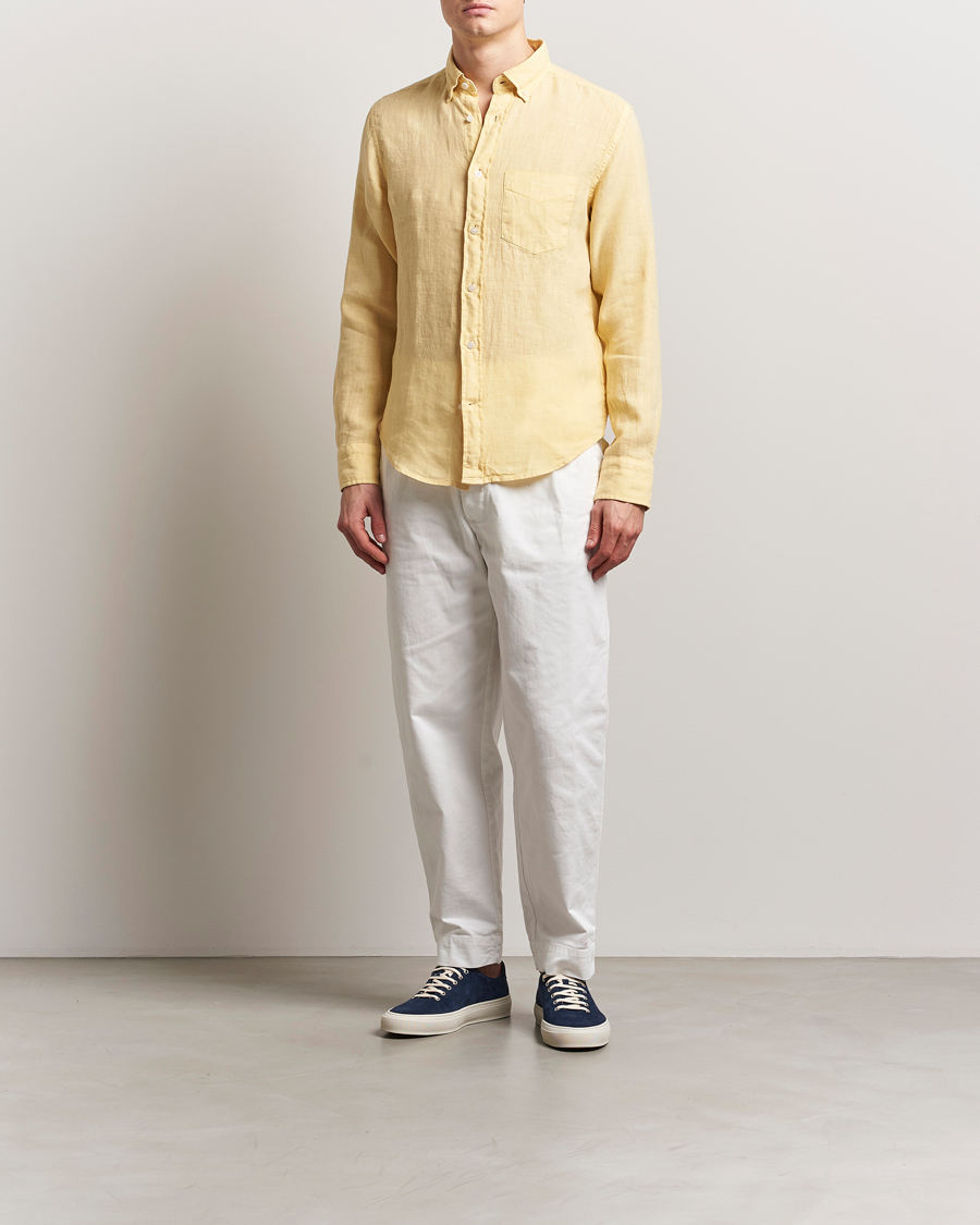Hombres | Camisas | GANT | Regular Fit Garment Dyed Linen Shirt Dusty Yellow