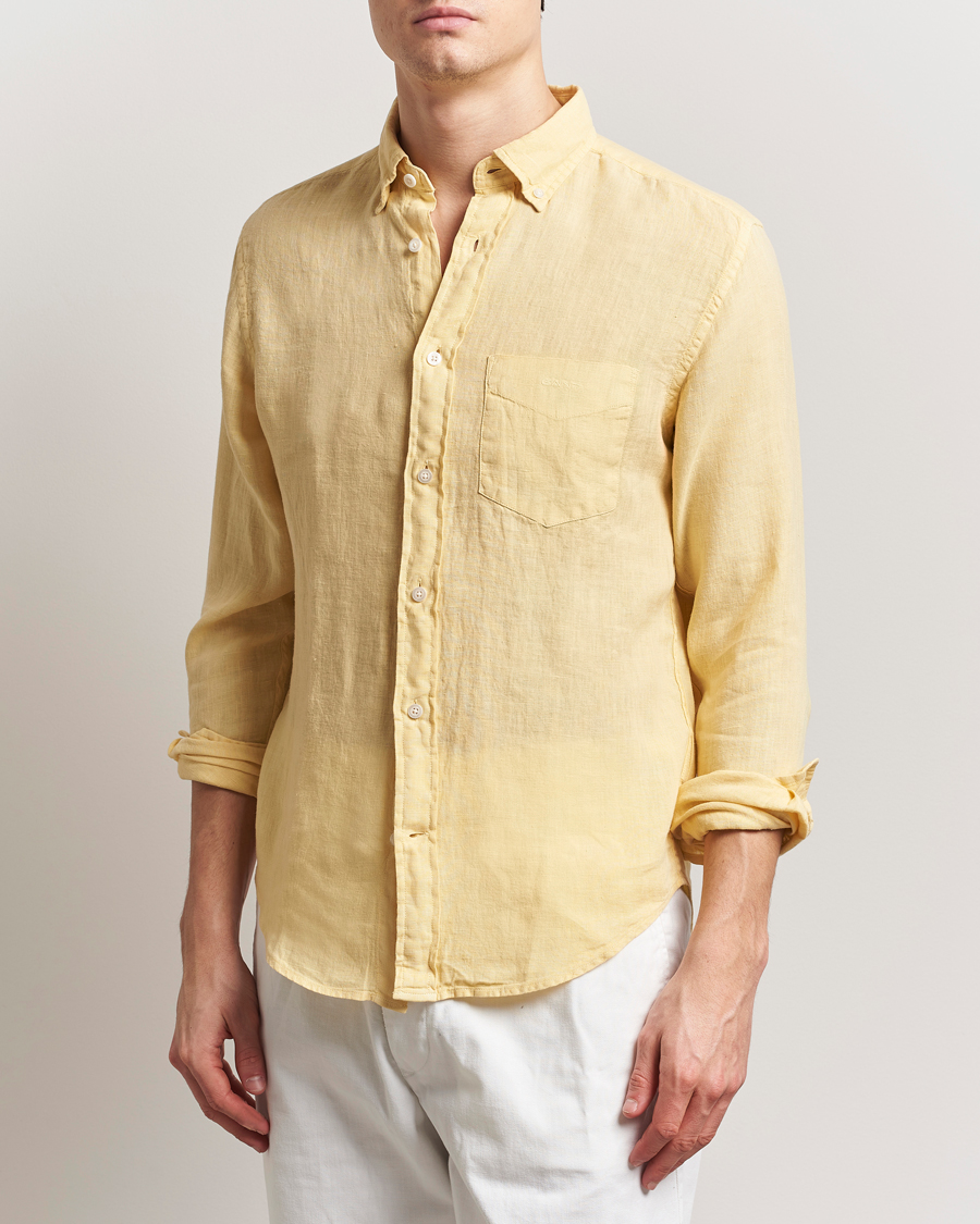Hombres | Camisas | Gant | Regular Fit Garment Dyed Linen Shirt Dusty Yellow