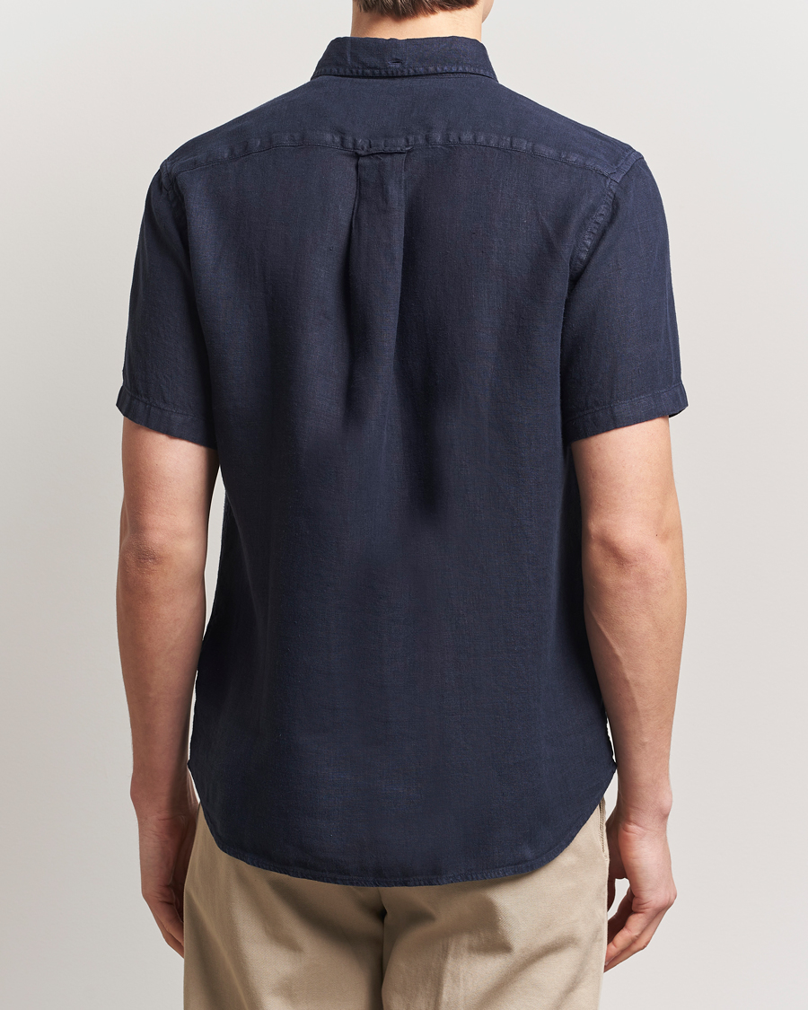 Hombres | Camisas | GANT | Regular Fit Garment Dyed Short Sleeve Linen Shirt Evening Blue