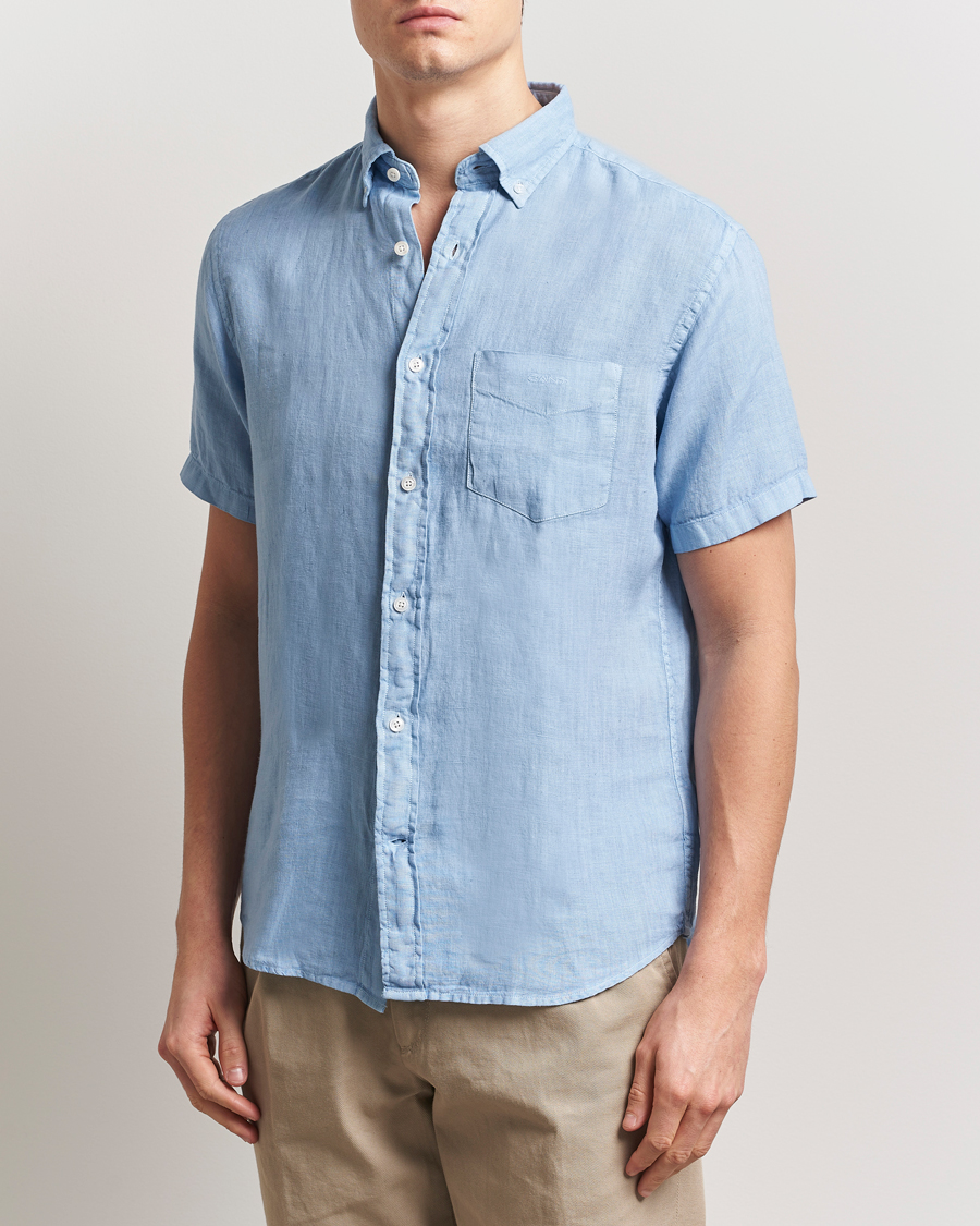 Hombres | Camisas | Gant | Regular Fit Garment Dyed Short Sleeve Linen Shirt Capri Blue