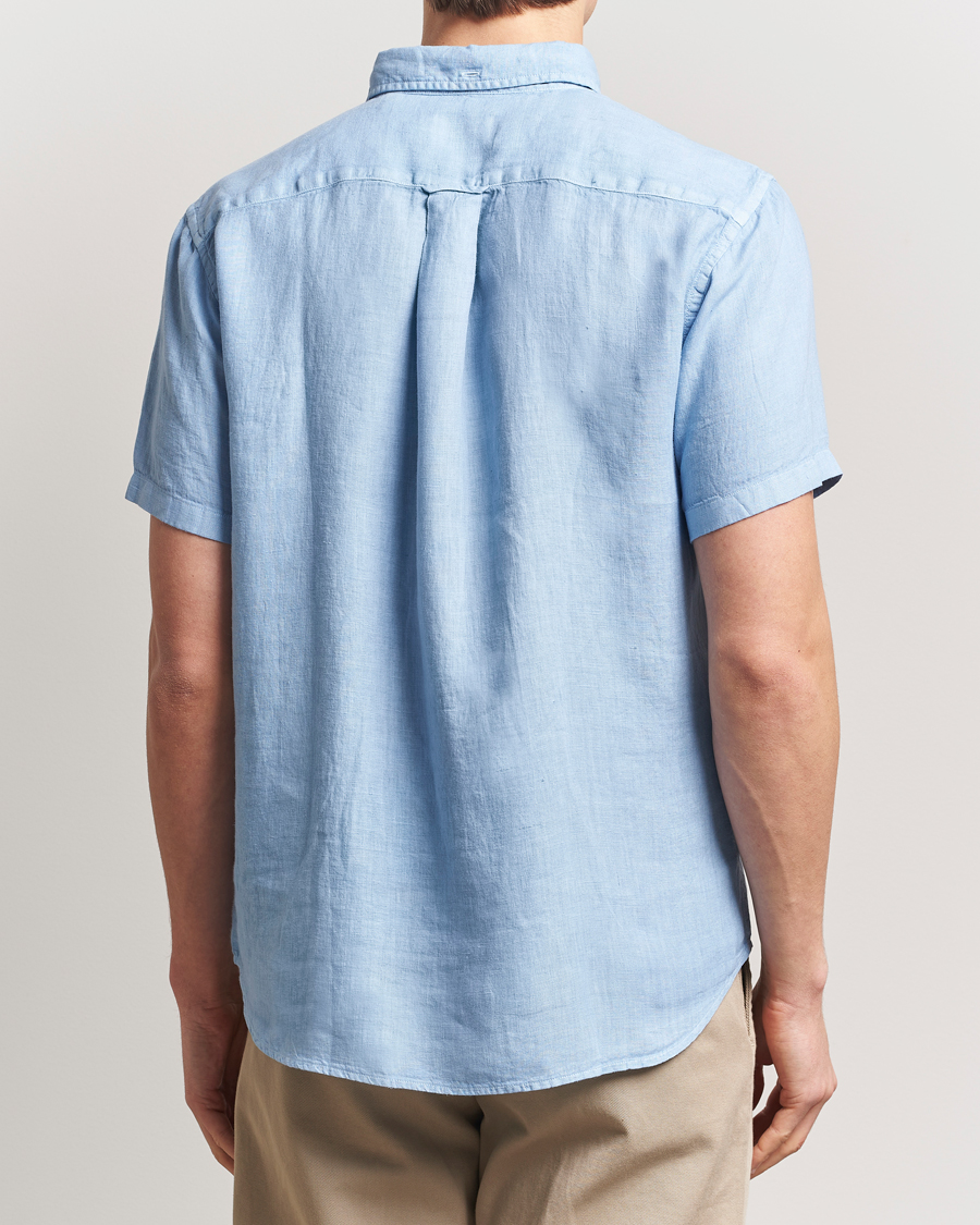 Hombres | Camisas | GANT | Regular Fit Garment Dyed Short Sleeve Linen Shirt Capri Blue
