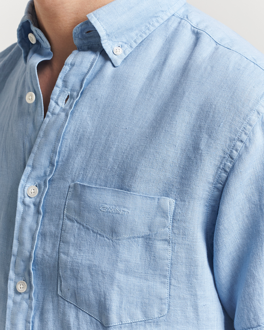 Hombres | Camisas | GANT | Regular Fit Garment Dyed Short Sleeve Linen Shirt Capri Blue
