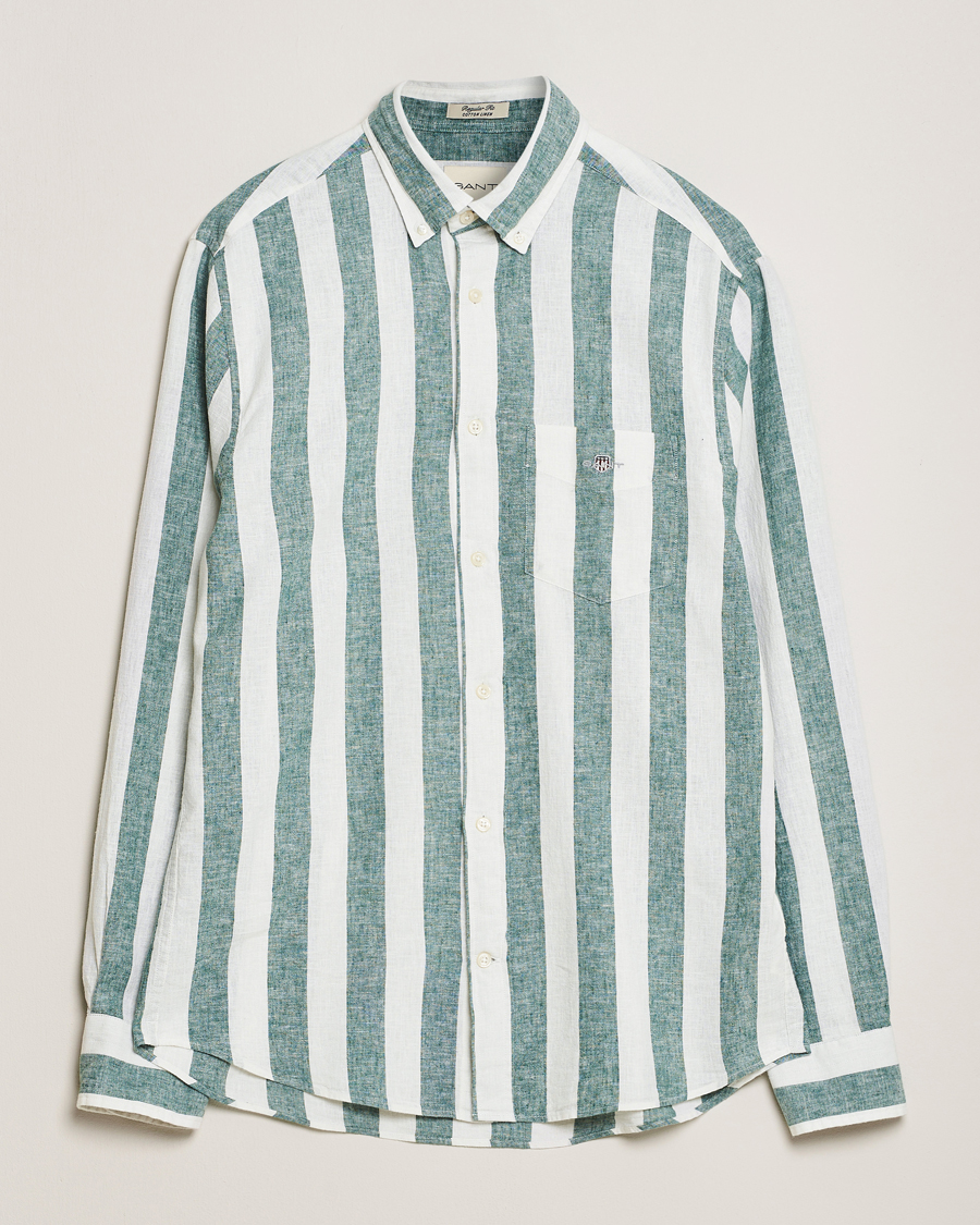 Hombres | Camisas | GANT | Cotton/Linen Wide Striped Shirt Woody Green