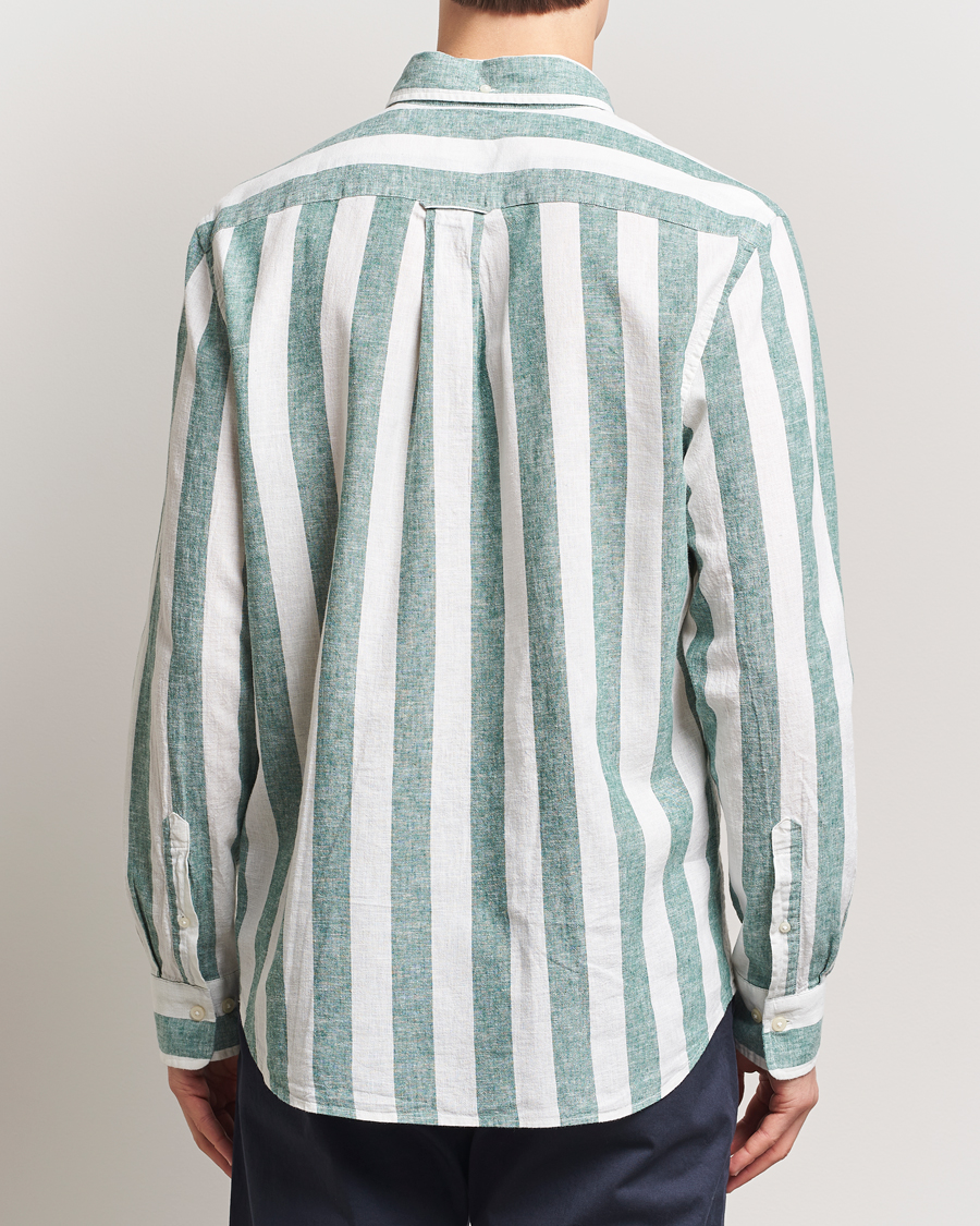 Hombres | Camisas | GANT | Cotton/Linen Wide Striped Shirt Woody Green