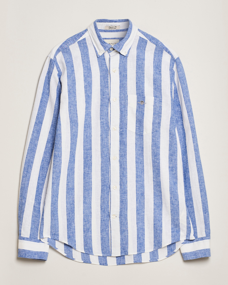Hombres | Camisas | GANT | Cotton/Linen Wide Striped Shirt Rich Blue