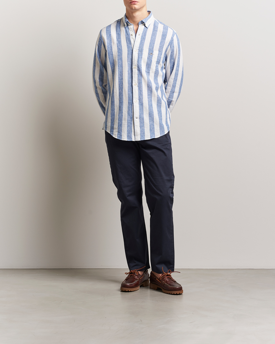 Hombres | Camisas | GANT | Cotton/Linen Wide Striped Shirt Rich Blue