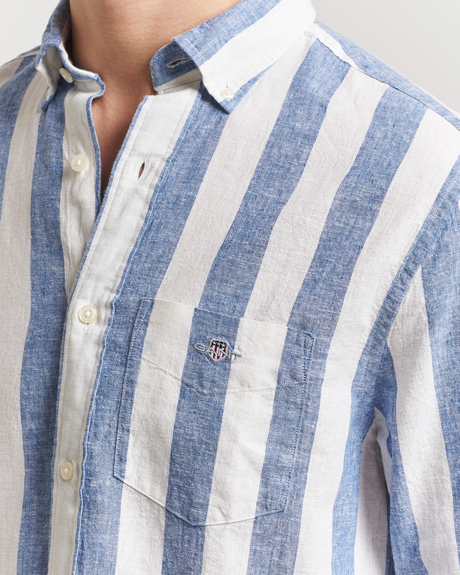 Hombres | Camisas | GANT | Cotton/Linen Wide Striped Shirt Rich Blue