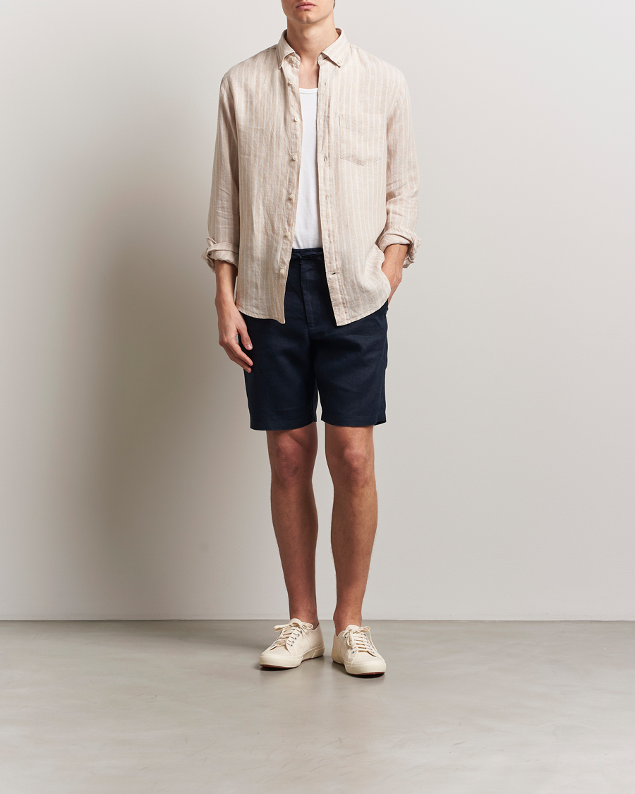 Hombres | Camisas | GANT | Regular Fit Linen Striped Shirt Dry Sand