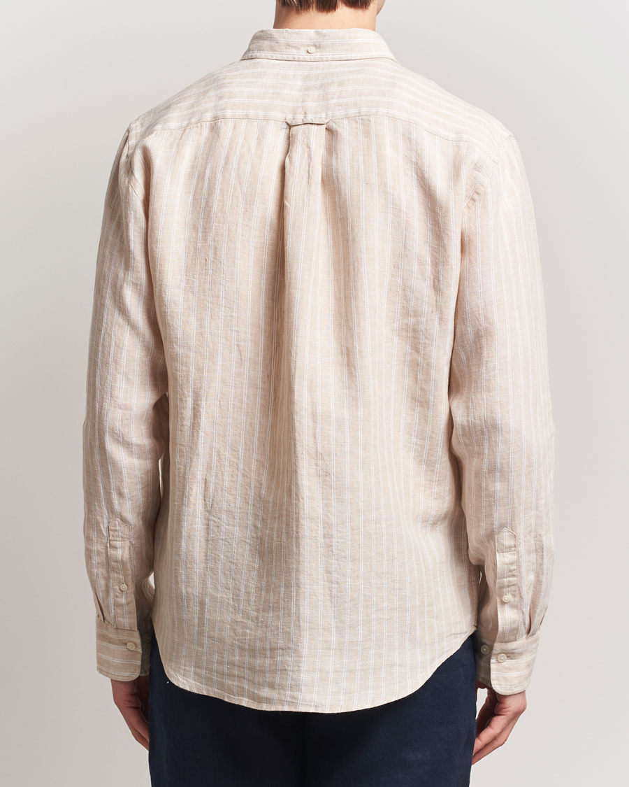 Hombres | Camisas | GANT | Regular Fit Linen Striped Shirt Dry Sand