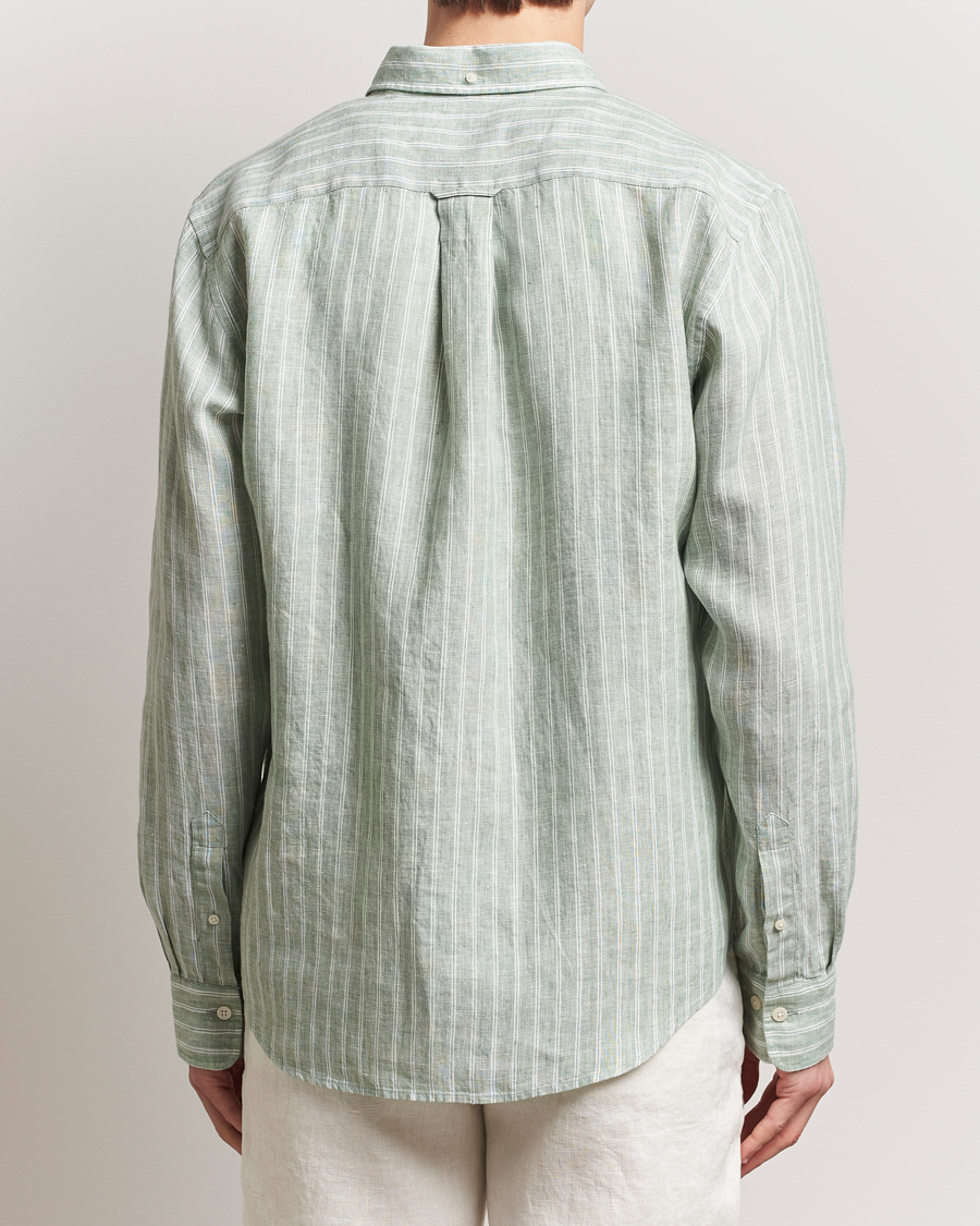 Hombres | Camisas | GANT | Regular Fit Linen Striped Shirt Kalamata Green
