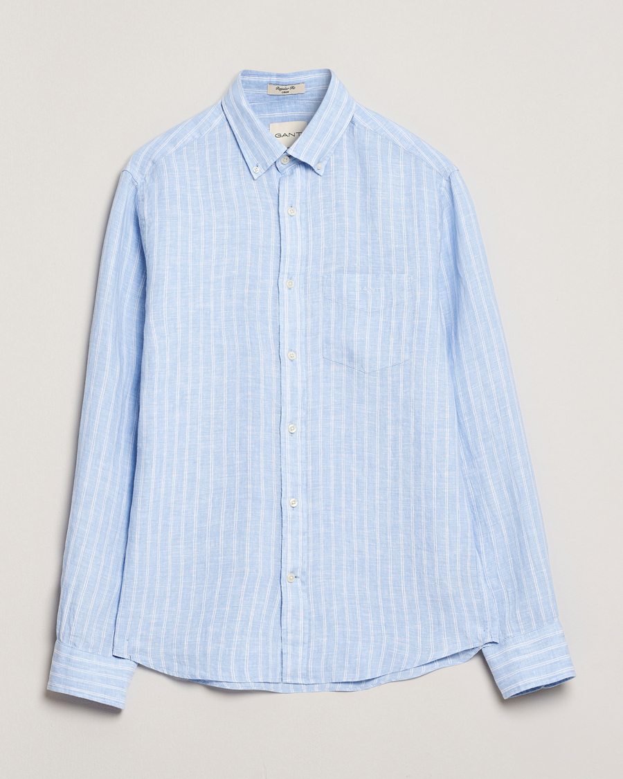 Hombres | Camisas | GANT | Regular Fit Linen Striped Shirt Capri Blue