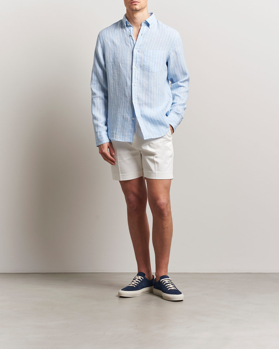 Hombres | Camisas | GANT | Regular Fit Linen Striped Shirt Capri Blue