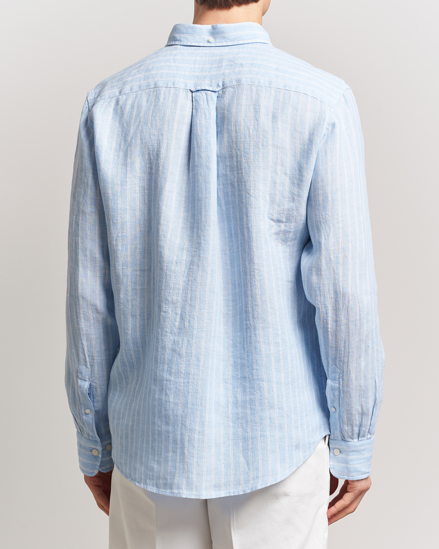 Hombres | Camisas | GANT | Regular Fit Linen Striped Shirt Capri Blue