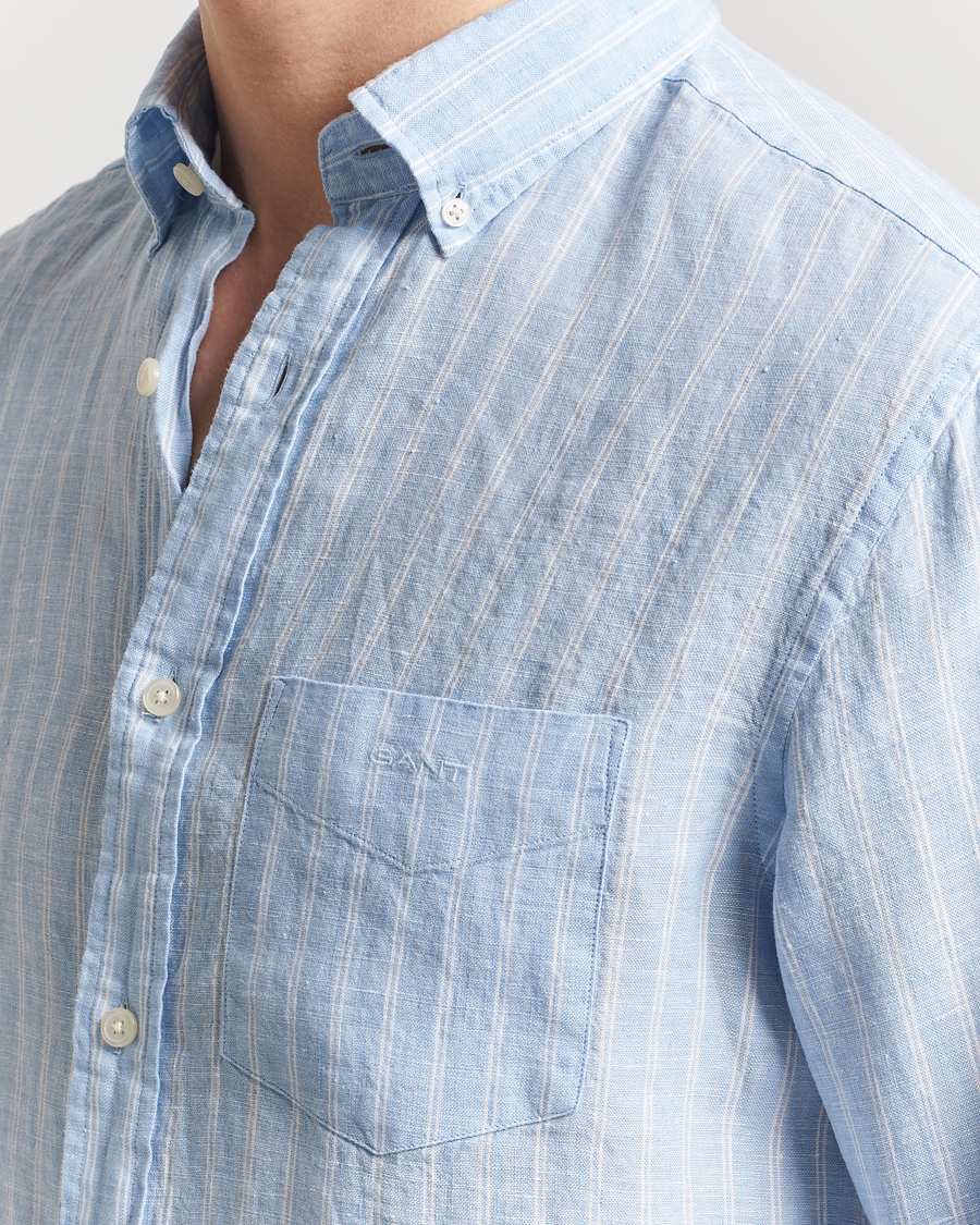 Hombres | Camisas | GANT | Regular Fit Linen Striped Shirt Capri Blue