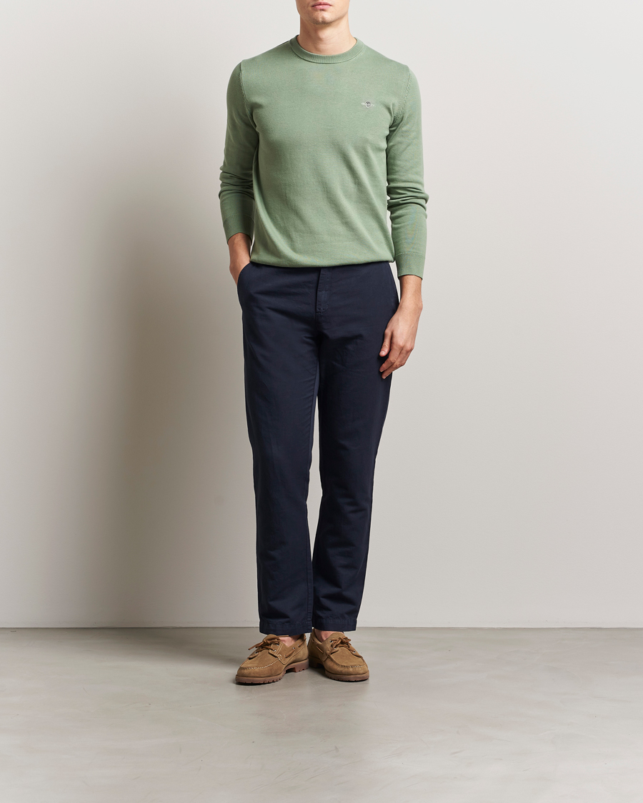 Hombres | Jerséis y prendas de punto | GANT | Classic Cotton Crew Neck Kalamata Green