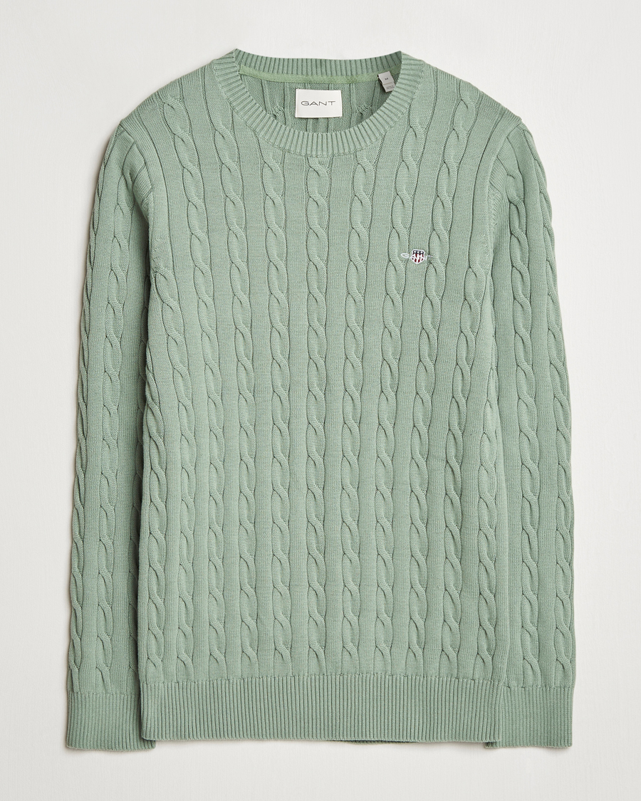 Hombres | Jerséis y prendas de punto | GANT | Cotton Cable Crew Neck Pullover Kalamata Green