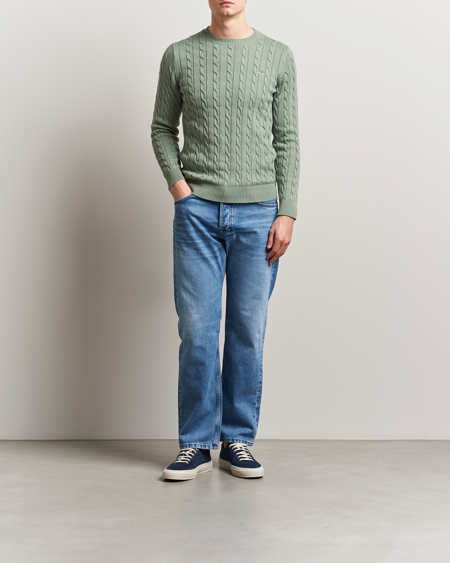 Hombres | Jerséis y prendas de punto | GANT | Cotton Cable Crew Neck Pullover Kalamata Green