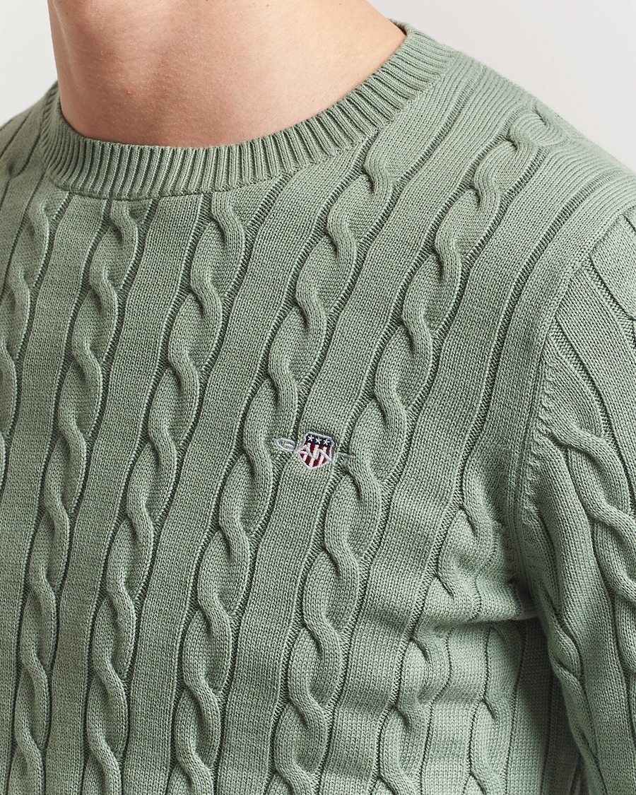 Hombres | Jerséis y prendas de punto | GANT | Cotton Cable Crew Neck Pullover Kalamata Green