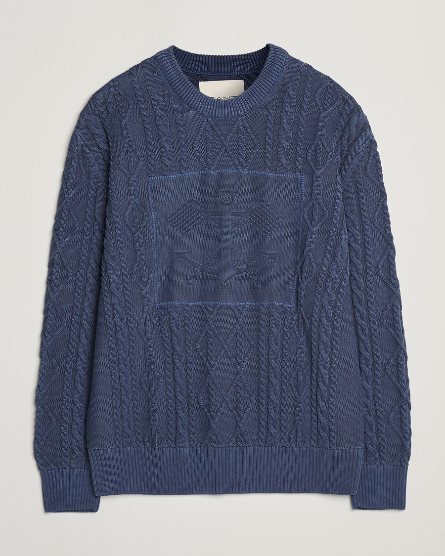 Hombres | Jerséis y prendas de punto | GANT | Aran Cable Knitted Sweater Evening Blue