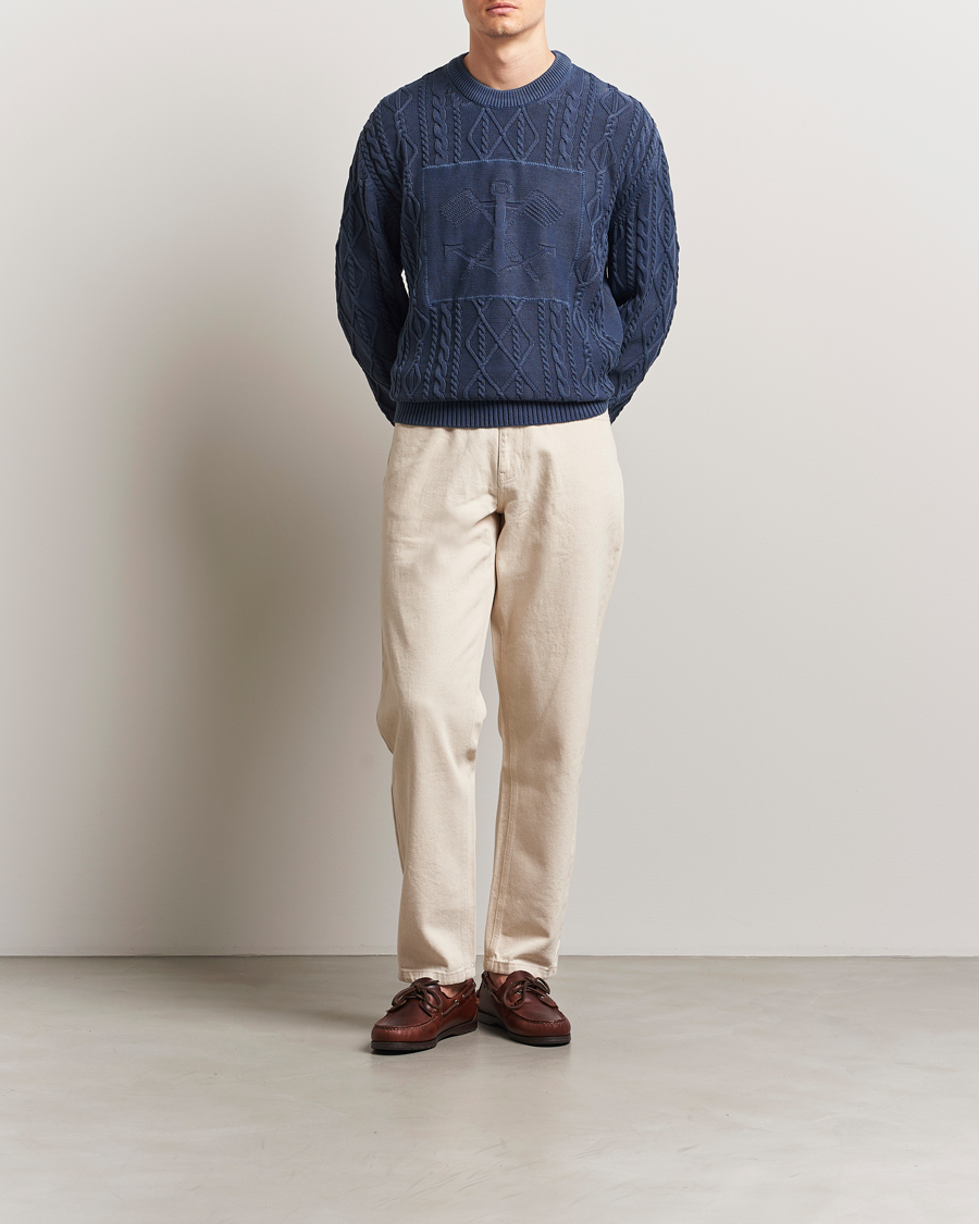 Hombres | Jerséis y prendas de punto | GANT | Aran Cable Knitted Sweater Evening Blue